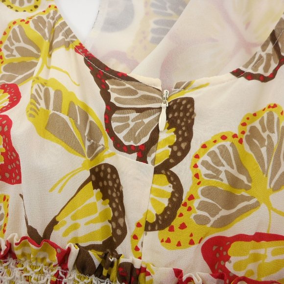 Fossil Women's Size M A-Line Sleeveless Dress Butterfly Print Silk - Picture 6 of 8